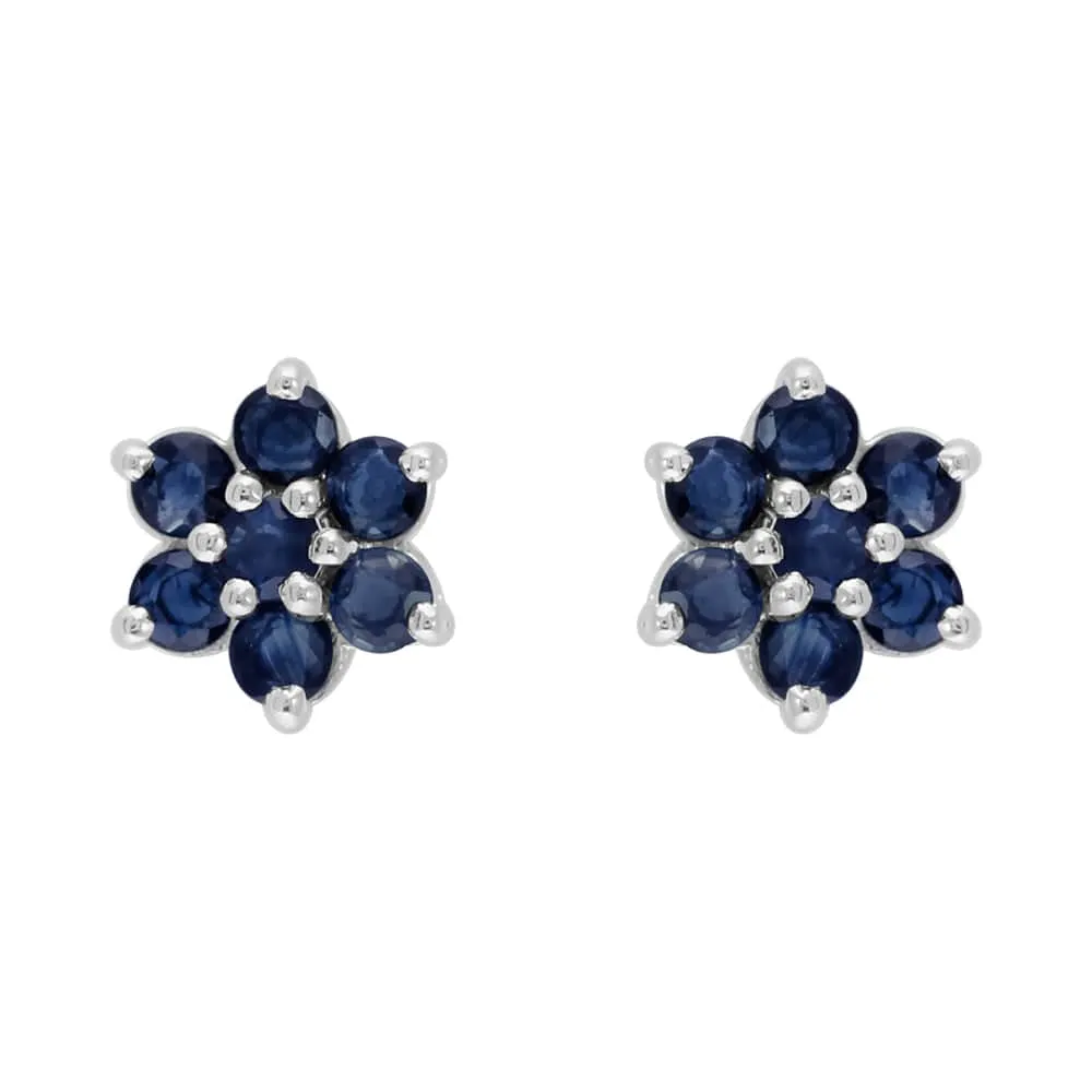 Floral Round Sapphire Flower Cluster Stud Earrings & Pendant Set in 925 Sterling Silver sold by Gemondo Jewellery product image thumbnail 2
