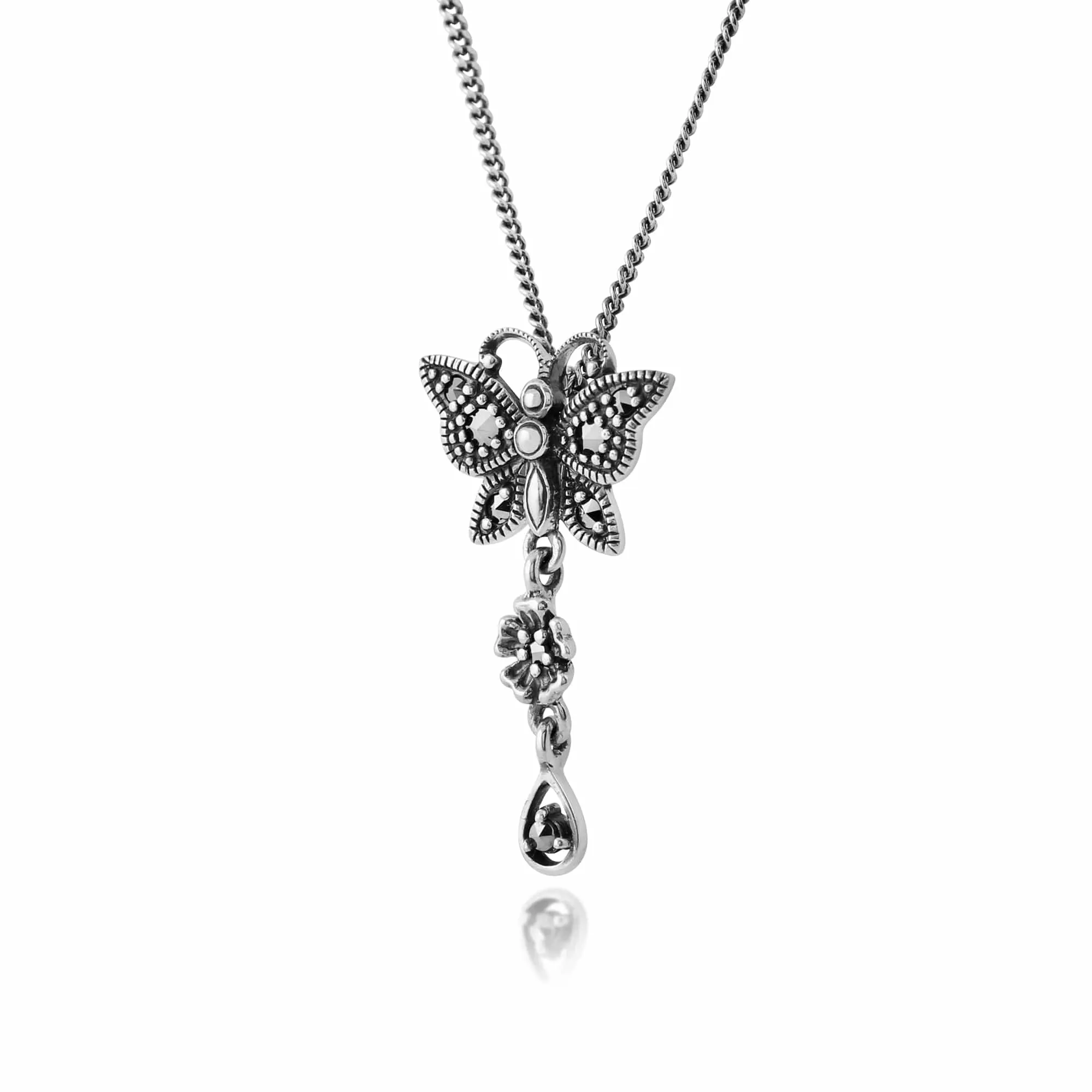 Art Nouveau Style Round Marcasite Butterfly Pendant in 925 Sterling Silver sold by Gemondo Jewellery product image thumbnail 2