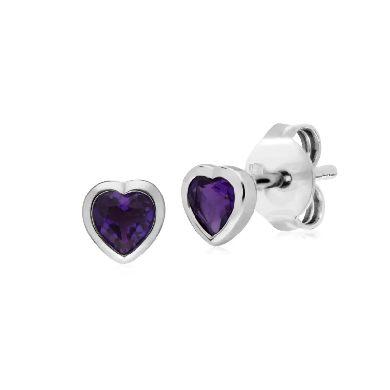 Essential Heart Shaped Amethyst Stud Earrings in 925 Sterling Silver 4.5mm sold by Gemondo Jewellery