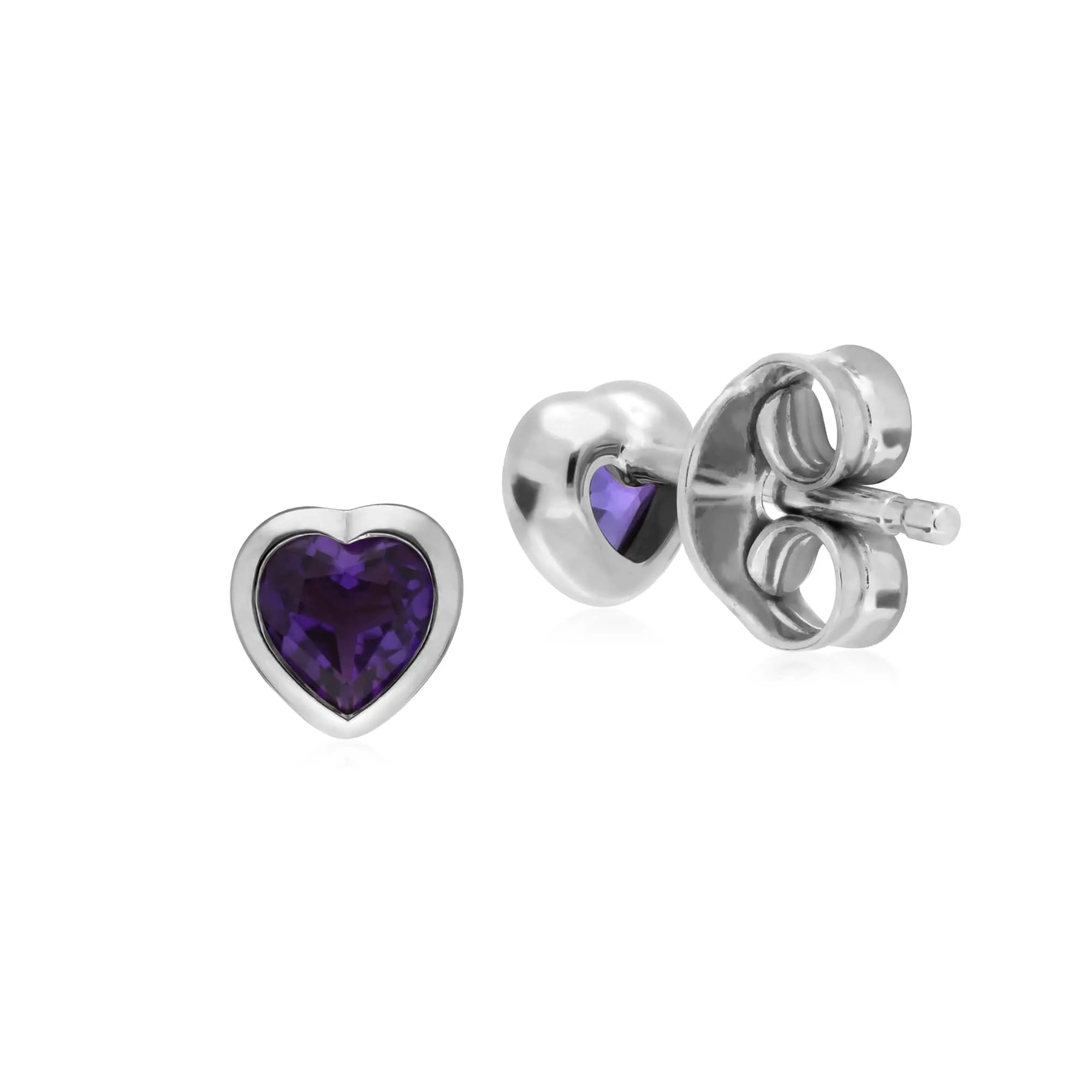 Essential Heart Shaped Amethyst Stud Earrings in 925 Sterling Silver 4.5mm sold by Gemondo Jewellery product image thumbnail 2