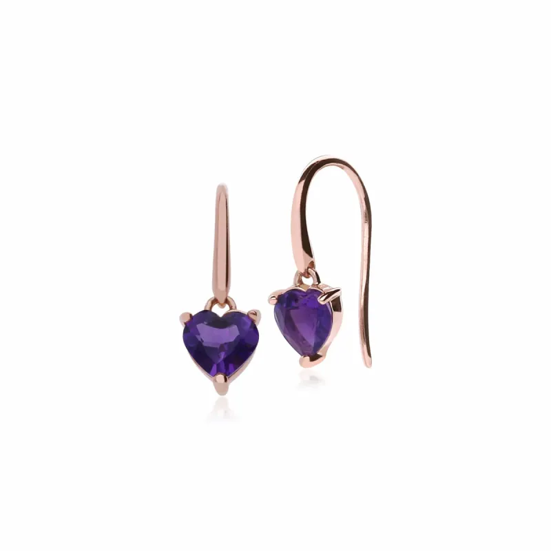 Classic Heart Amethyst Drop Fish Hook Earrings in 9ct Rose Gold sold by Gemondo Jewellery