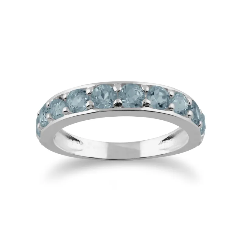 Classic Round Blue Topaz Half Eternity Ring in 925 Sterling Silver sold by Gemondo Jewellery