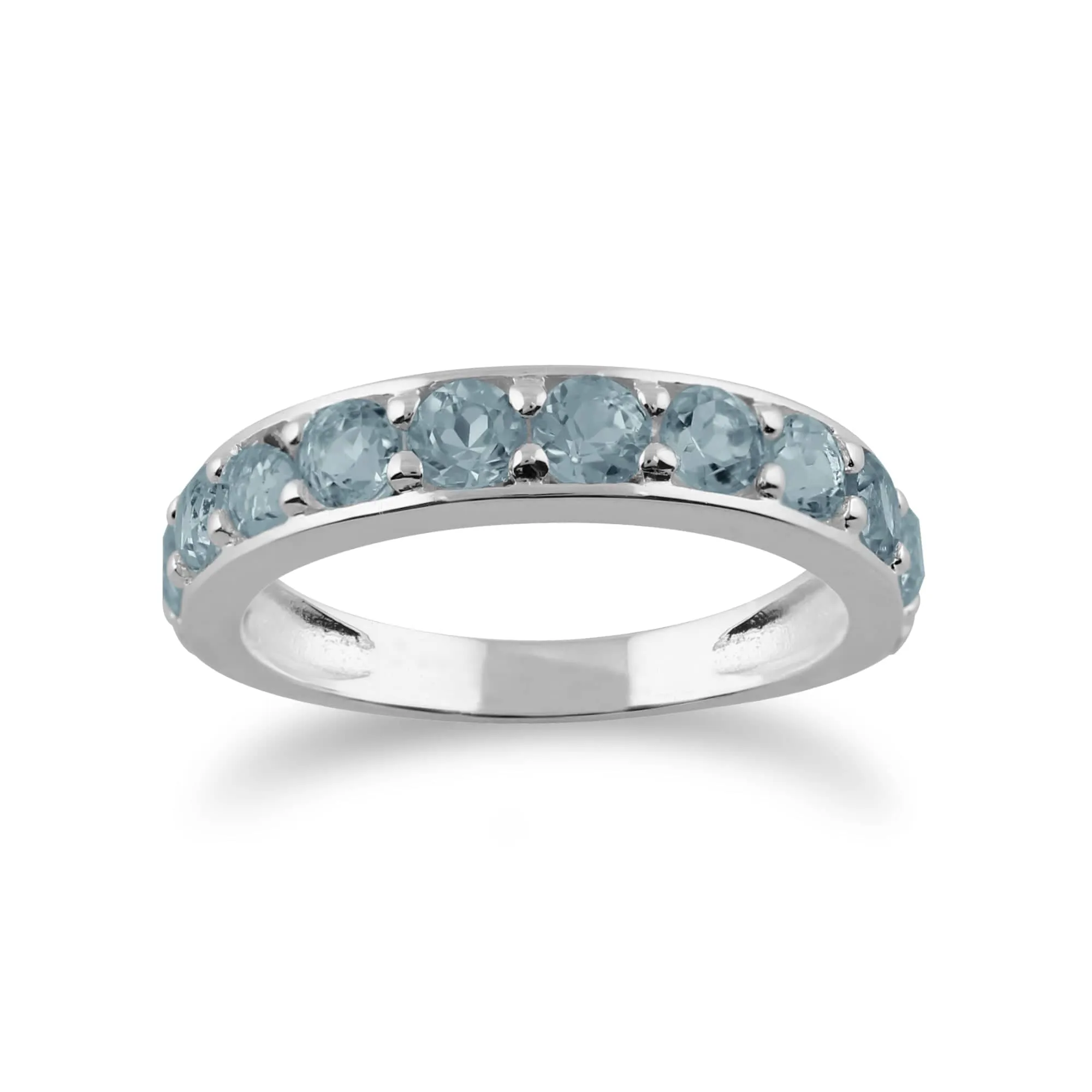 Classic Round Blue Topaz Half Eternity Ring in 925 Sterling Silver sold by Gemondo Jewellery