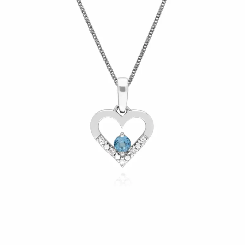 Gemondo 9ct White Gold Single Blue Topaz & Diamond Heart Pendant on 45cm Chain sold by Gemondo Jewellery