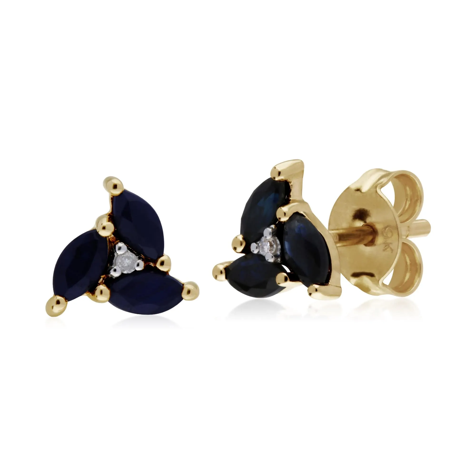 Classic Round Sapphire Marquise Cluster Stud Earrings & Necklace Set in 9ct Yellow Gold sold by Gemondo Jewellery product image thumbnail 3