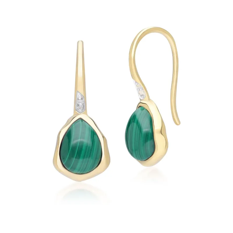 Irregular Malachite & Topaz  Drop Earrings In 18ct Gold Plated SterlIng Silver sold by Gemondo Jewellery