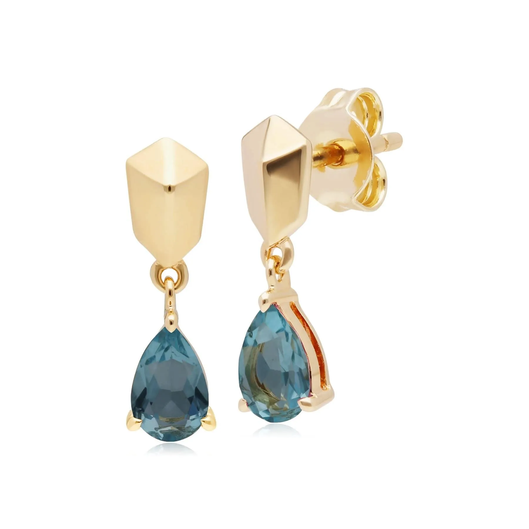Micro Statement Blue Topaz Earrings in Gold Plated Silver sold by Gemondo Jewellery