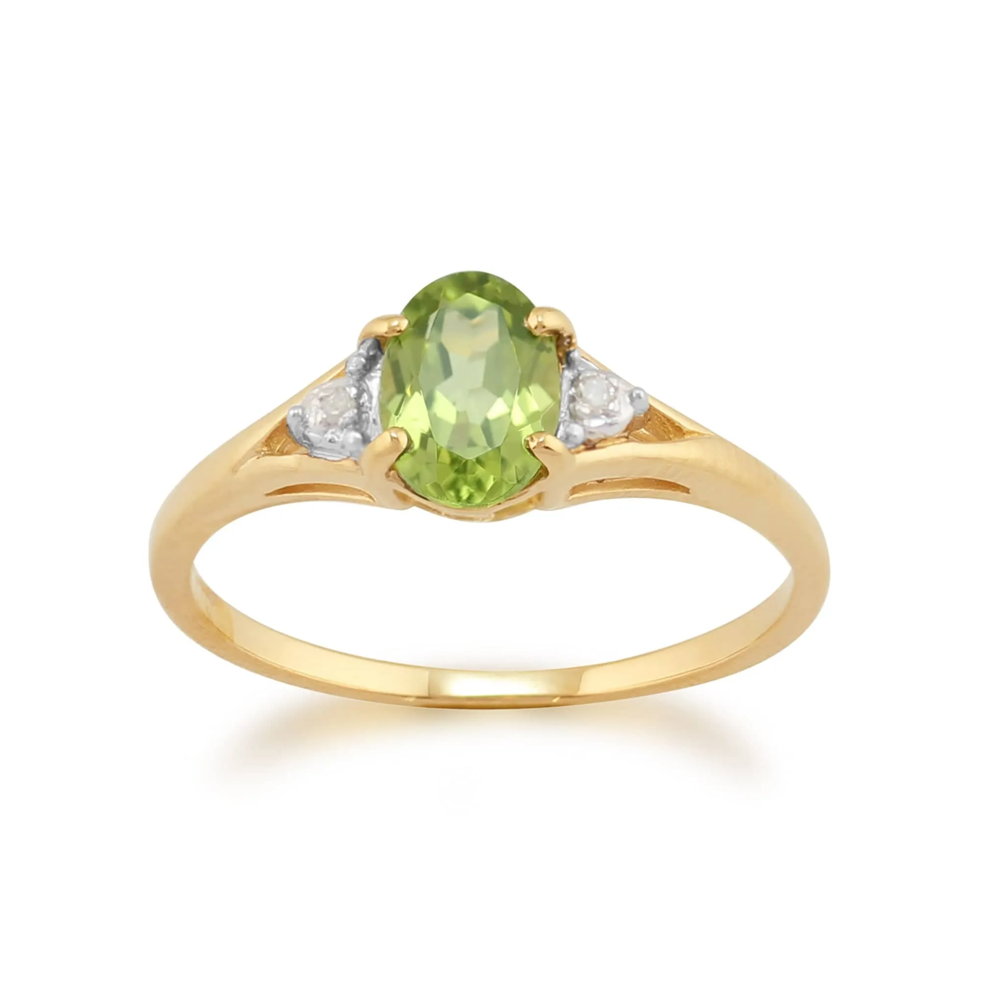 Classic Oval Peridot & Diamond Ring in 9ct Yellow Gold sold by Gemondo Jewellery