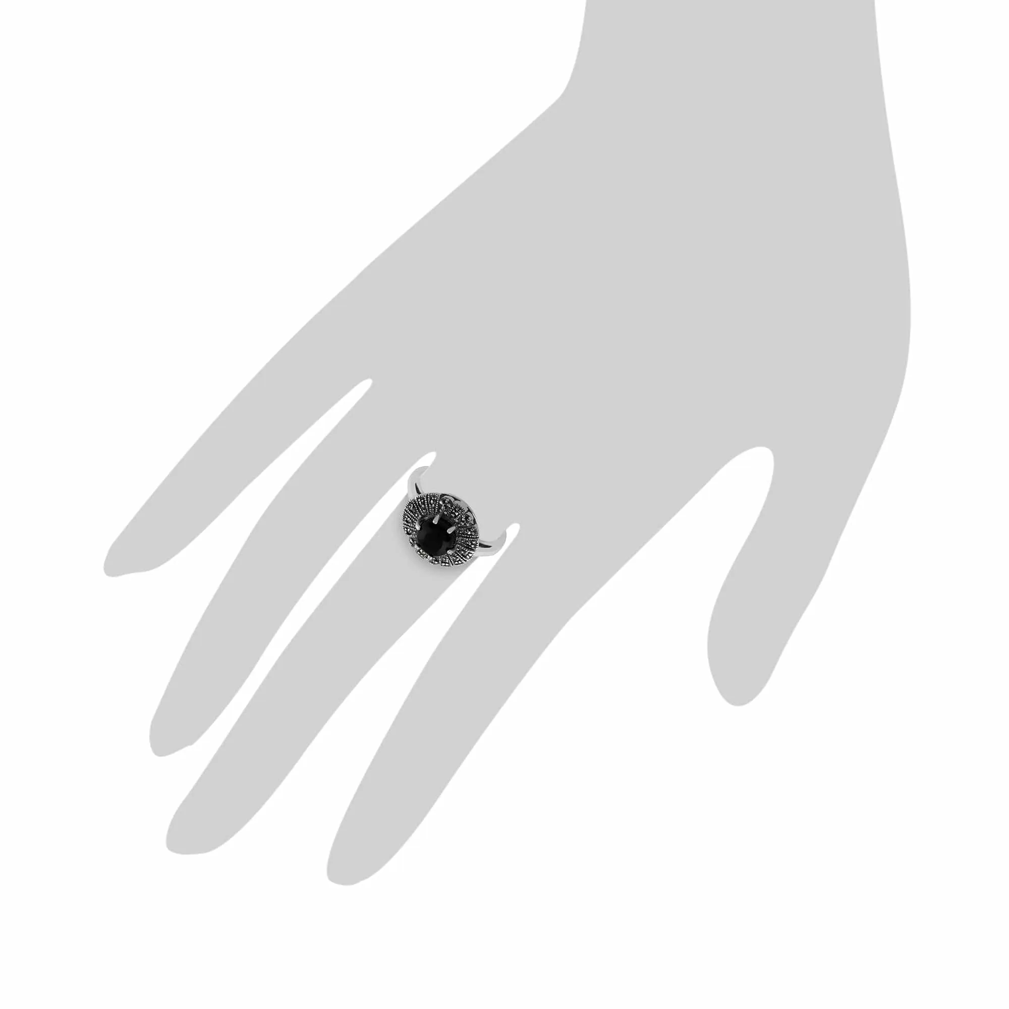 Gemondo 925 Sterling Silver 0.75ct Black Onyx & Marcasite Art Deco Ring sold by Gemondo Jewellery product image thumbnail 3