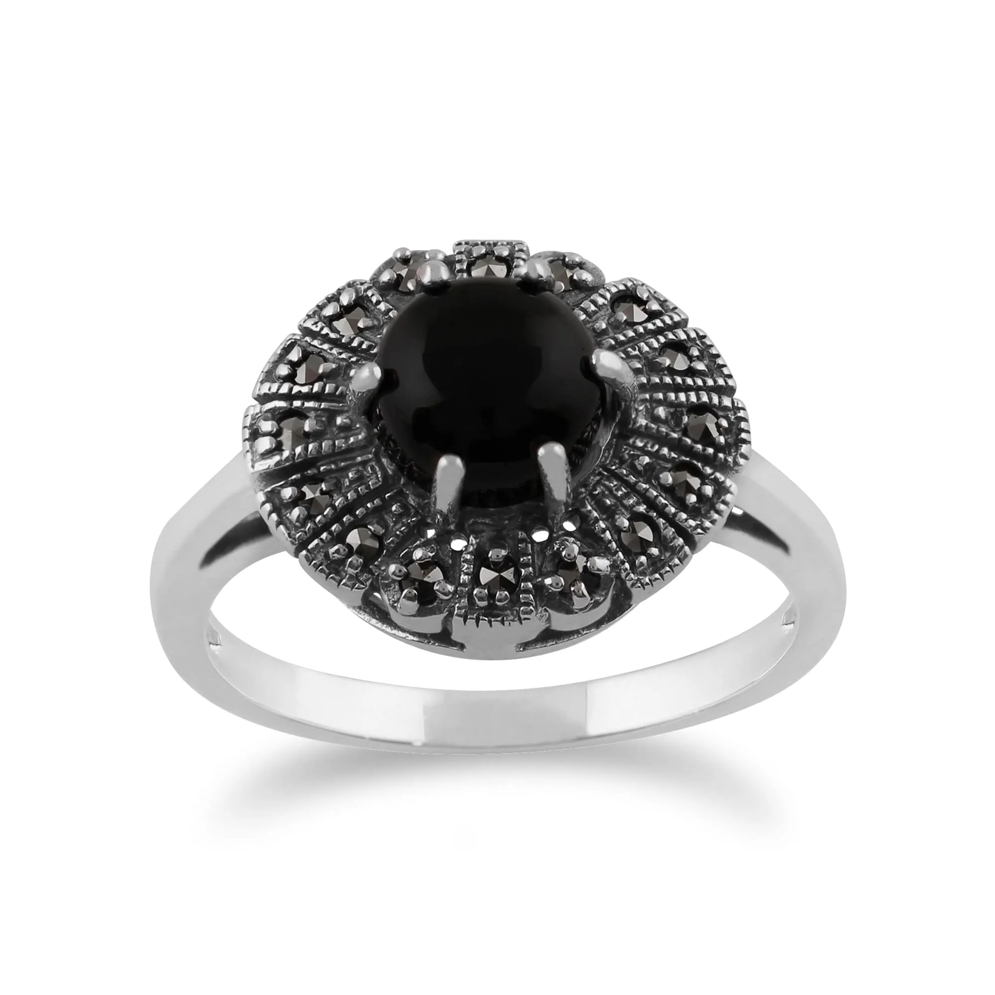 Gemondo 925 Sterling Silver 0.75ct Black Onyx & Marcasite Art Deco Ring sold by Gemondo Jewellery