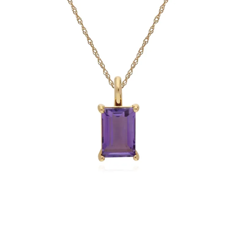 Classic Baguette Amethyst Claw Set Pendant in 9ct Yellow Gold sold by Gemondo Jewellery