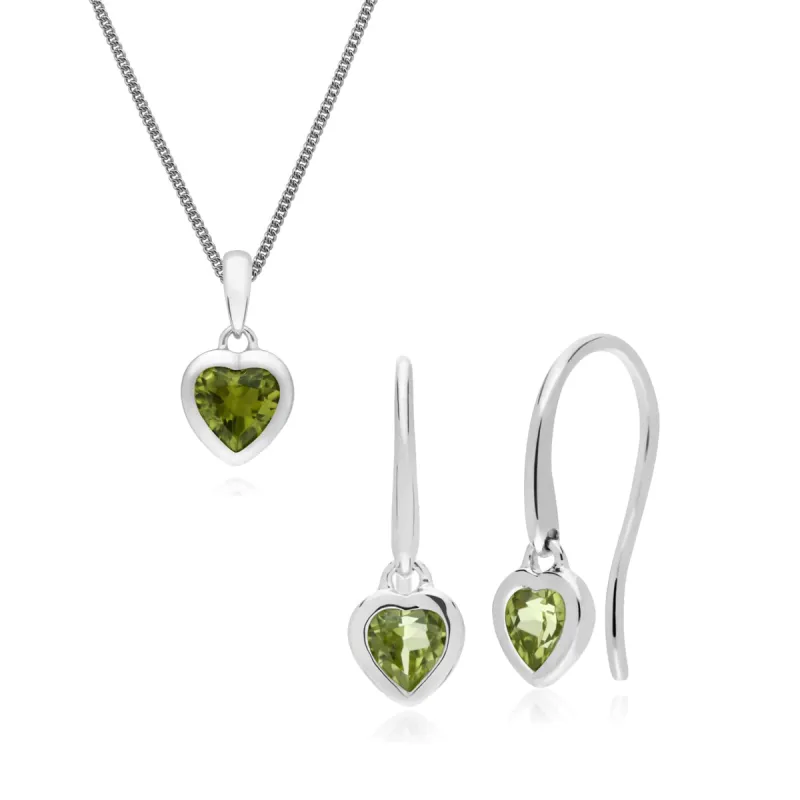 Classic Heart Peridot Drop Earrings & Pendant Set in 925 Sterling Silver sold by Gemondo Jewellery