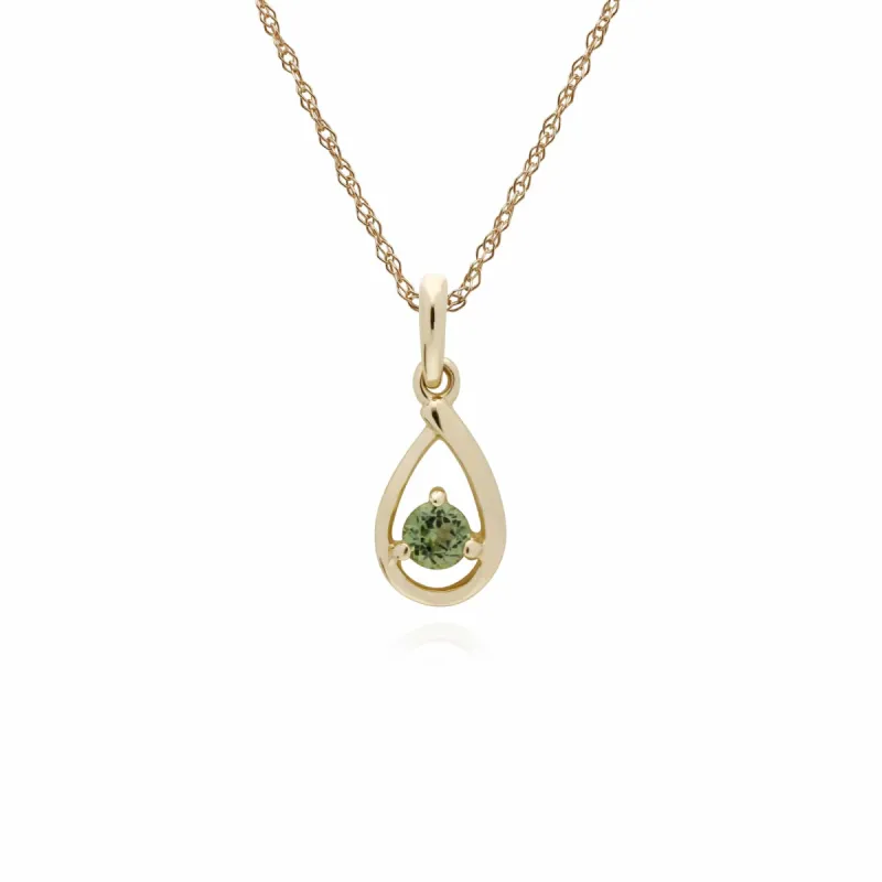Classic Single Stone Round Peridot Tear Drop Pendant in 9ct Yellow Gold sold by Gemondo Jewellery