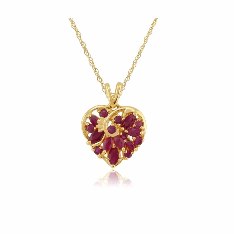 Classic Marquise Ruby Heart Pendant in 9ct Gold sold by Gemondo Jewellery