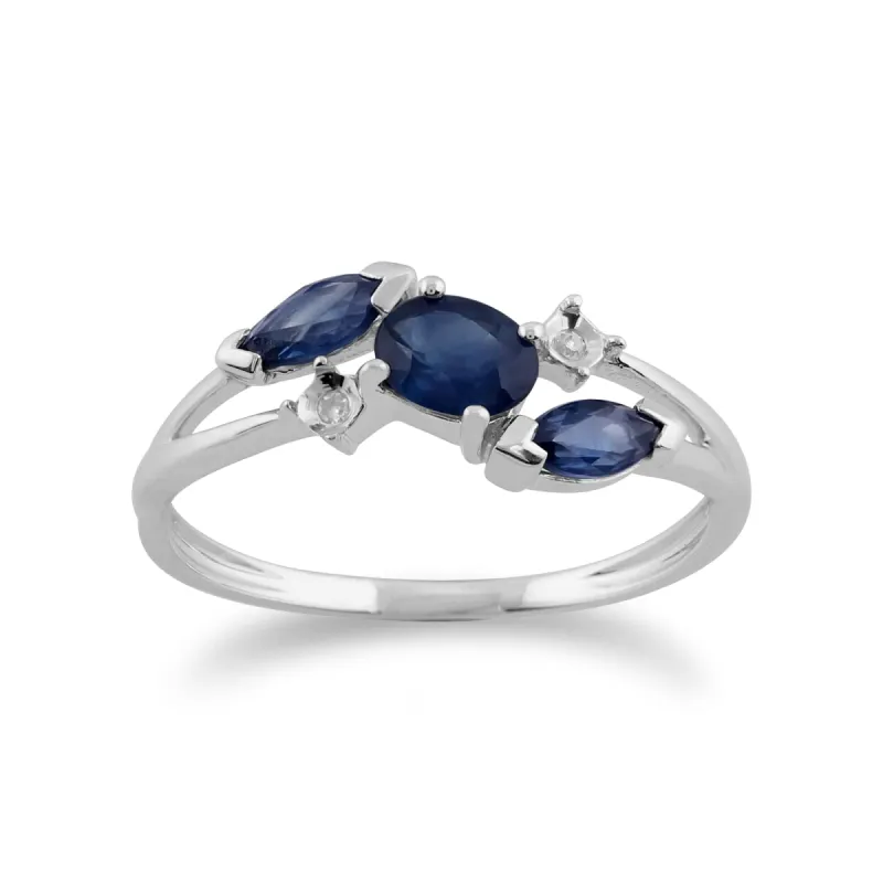 Gemondo 9ct White Gold 0.78ct Blue Kanchanaburi Sapphire & Diamond Ring sold by Gemondo Jewellery