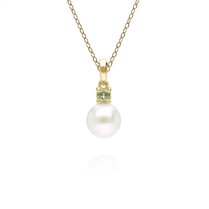 Modern Pearl & Peridot Pendant in 9ct Yellow Gold sold by Gemondo Jewellery