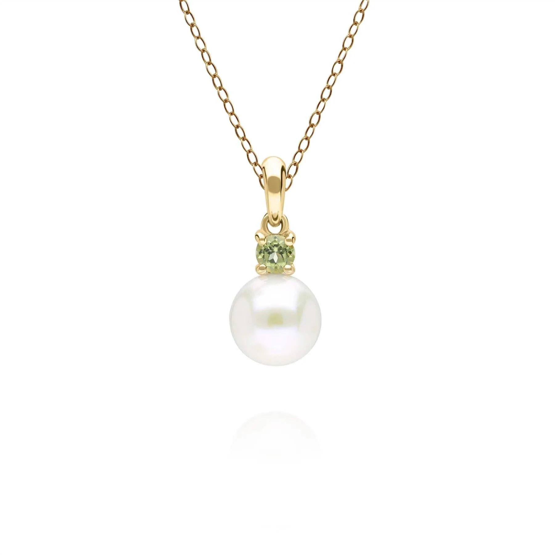 Modern Pearl & Peridot Pendant in 9ct Yellow Gold sold by Gemondo Jewellery