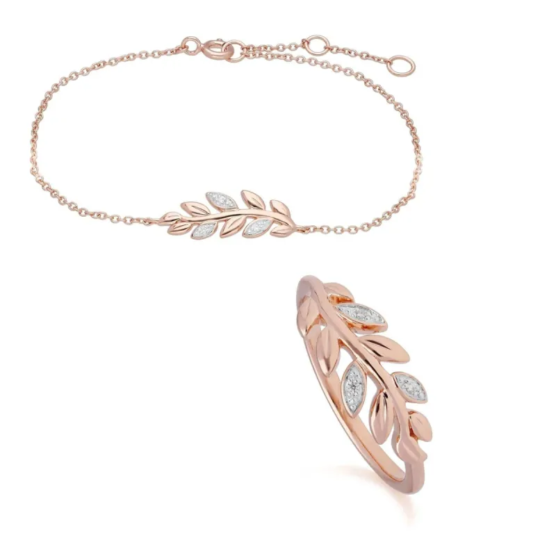 O Leaf Diamond Bracelet & Ring Set in 9ct Rose Gold sold by Gemondo Jewellery