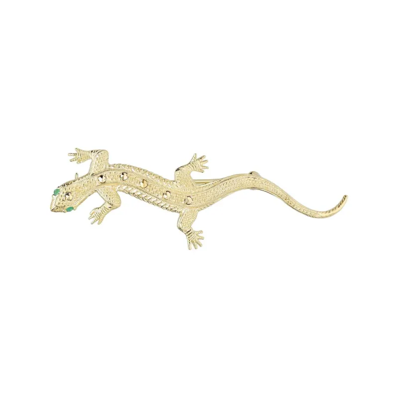 Emerald & Marcasite Gecko Brooch in 18ct Gold Plated Silver sold by Gemondo Jewellery