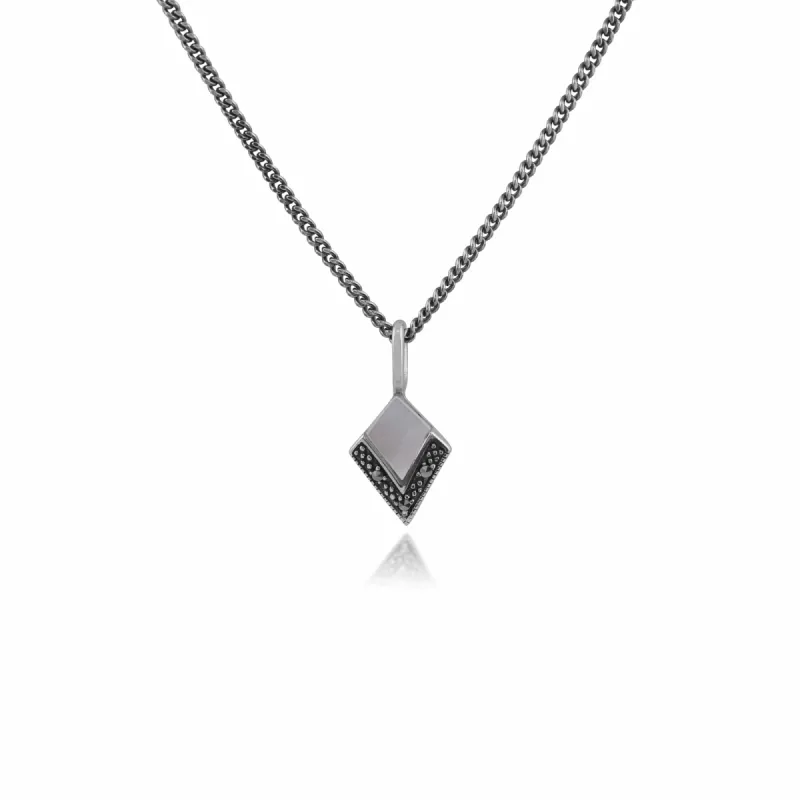 Gemondo Sterling Silver Mother of Pearl & Marcasite Art Deco 45cm Necklace sold by Gemondo Jewellery