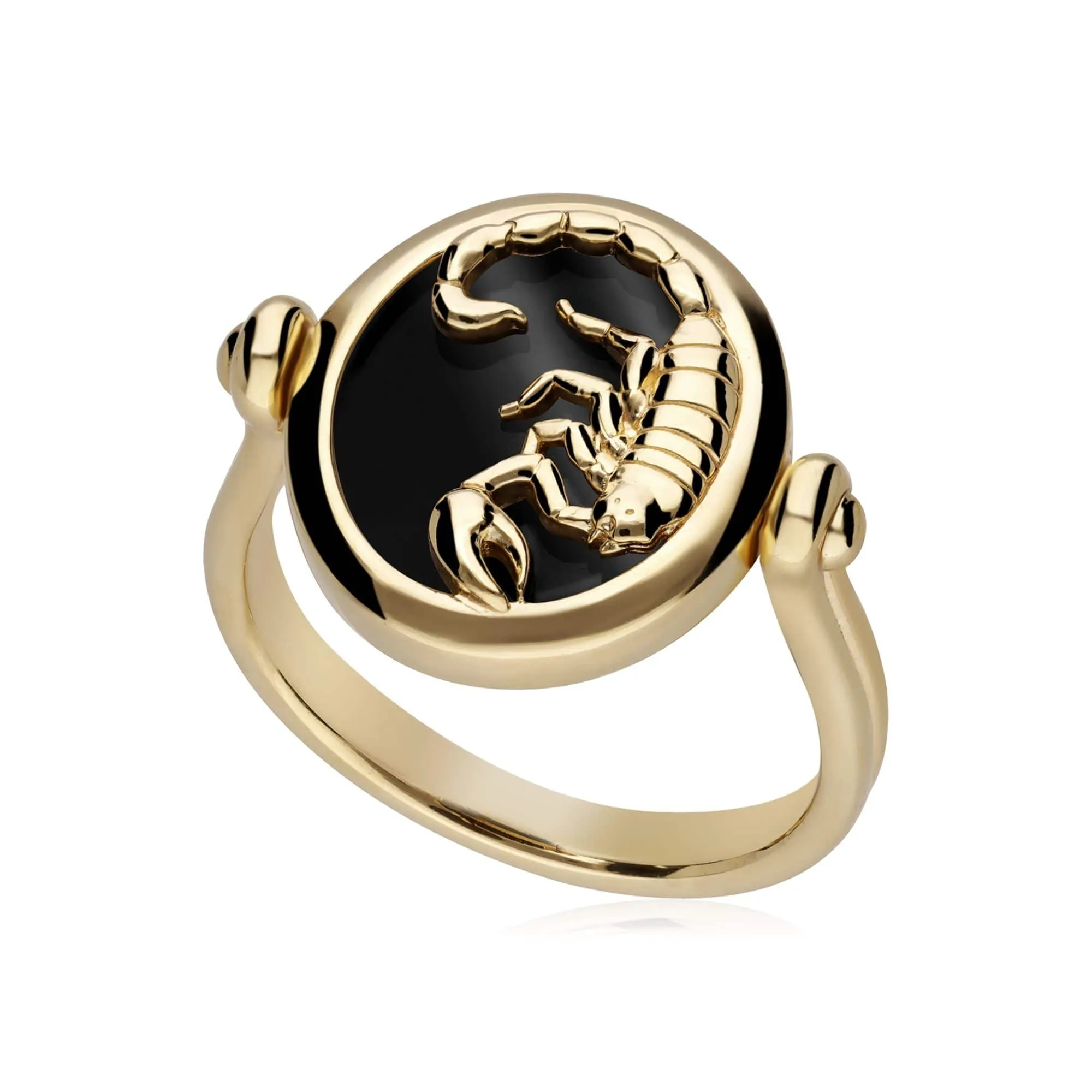 Zodiac Black Onyx Scorpio Flip Ring in 18ct Gold Plated Silver sold by Gemondo Jewellery