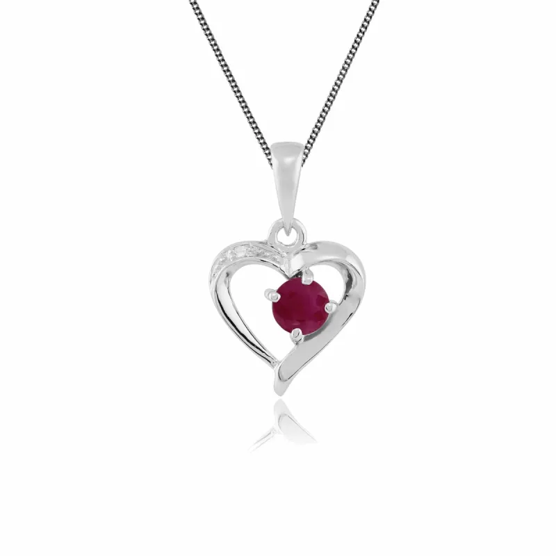 Classic Round Ruby & Diamond Heart Pendant in 9ct White Gold sold by Gemondo Jewellery