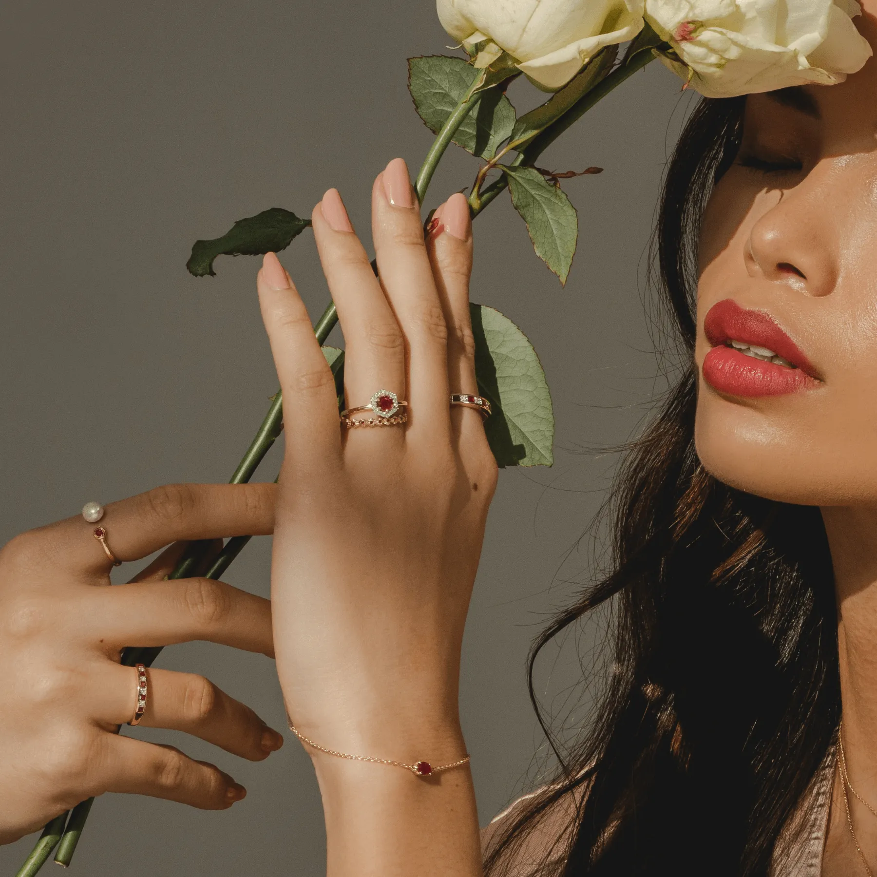 Classic Square Ruby & Diamond Half Eternity Ring in 9ct Yellow Gold sold by Gemondo Jewellery product image thumbnail 2