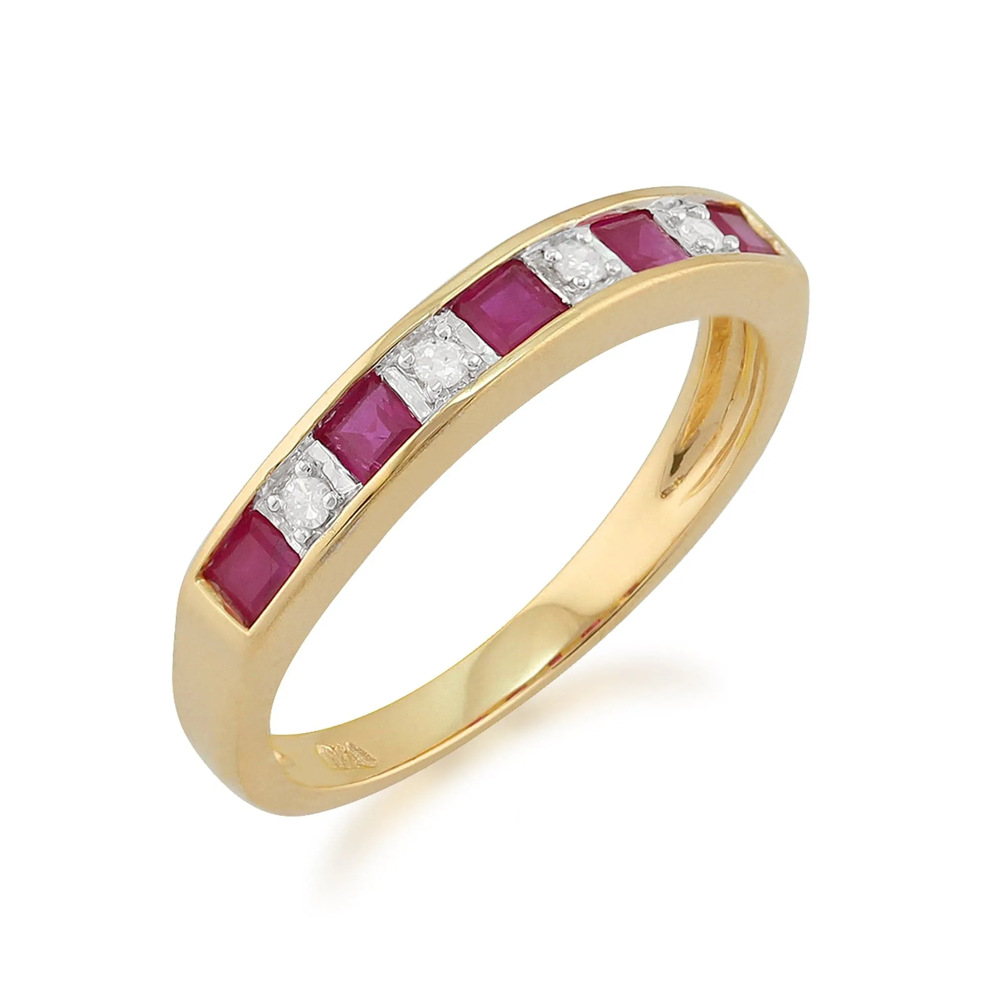 Classic Square Ruby & Diamond Half Eternity Ring in 9ct Yellow Gold sold by Gemondo Jewellery product image thumbnail 4