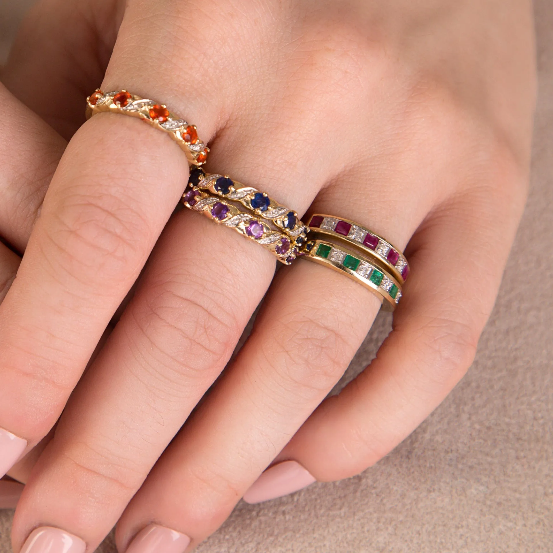 Classic Square Ruby & Diamond Half Eternity Ring in 9ct Yellow Gold sold by Gemondo Jewellery product image thumbnail 3