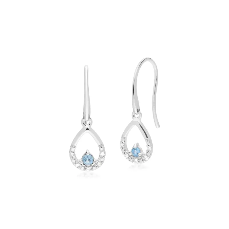 Classic Round Blue Topaz & Diamond Tear Drop Earrings in 9ct White Gold sold by Gemondo Jewellery