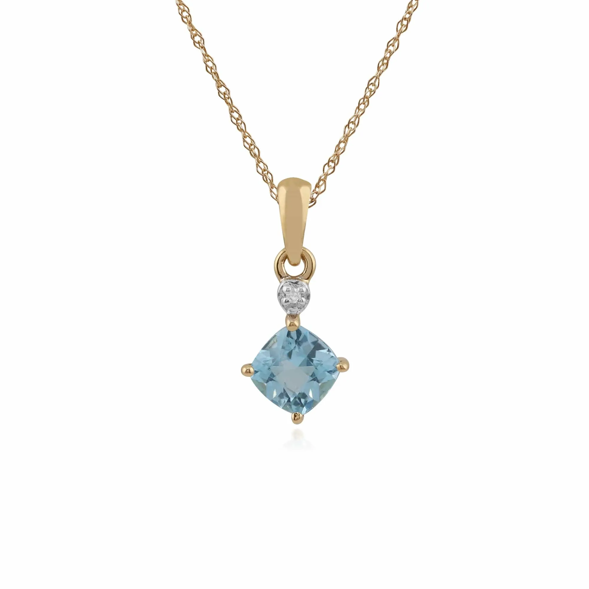 Classic Square Blue Topaz & Diamond Pendant in 9ct Yellow Gold sold by Gemondo Jewellery