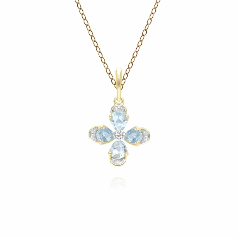 Floral Topaz & Diamond Pendant Necklace in 9ct Yellow Gold sold by Gemondo Jewellery