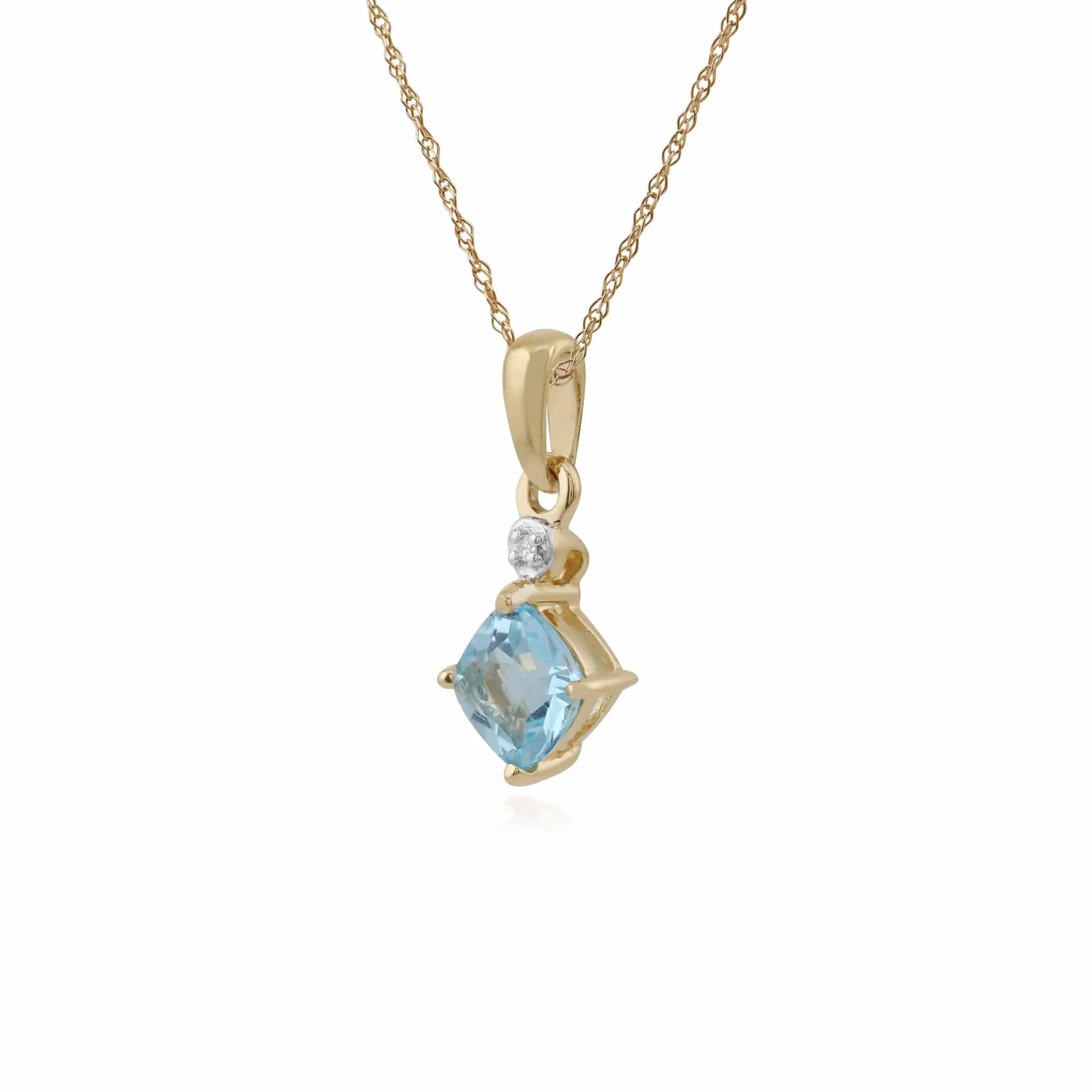 Classic Square Blue Topaz & Diamond Pendant in 9ct Yellow Gold sold by Gemondo Jewellery product image thumbnail 2