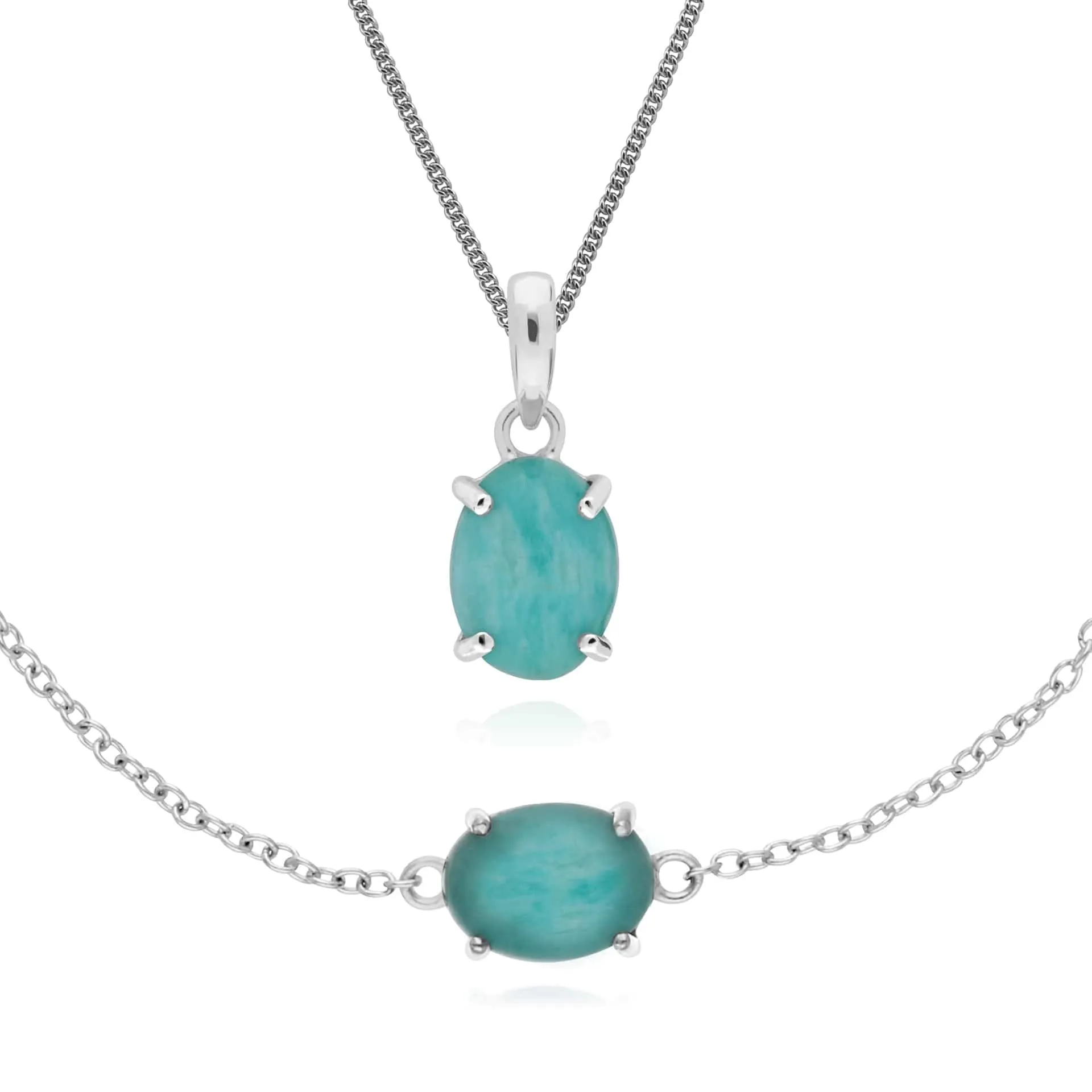 Classic Oval Amazonite Bracelet & Pendant Set in 925 Sterling Silver sold by Gemondo Jewellery