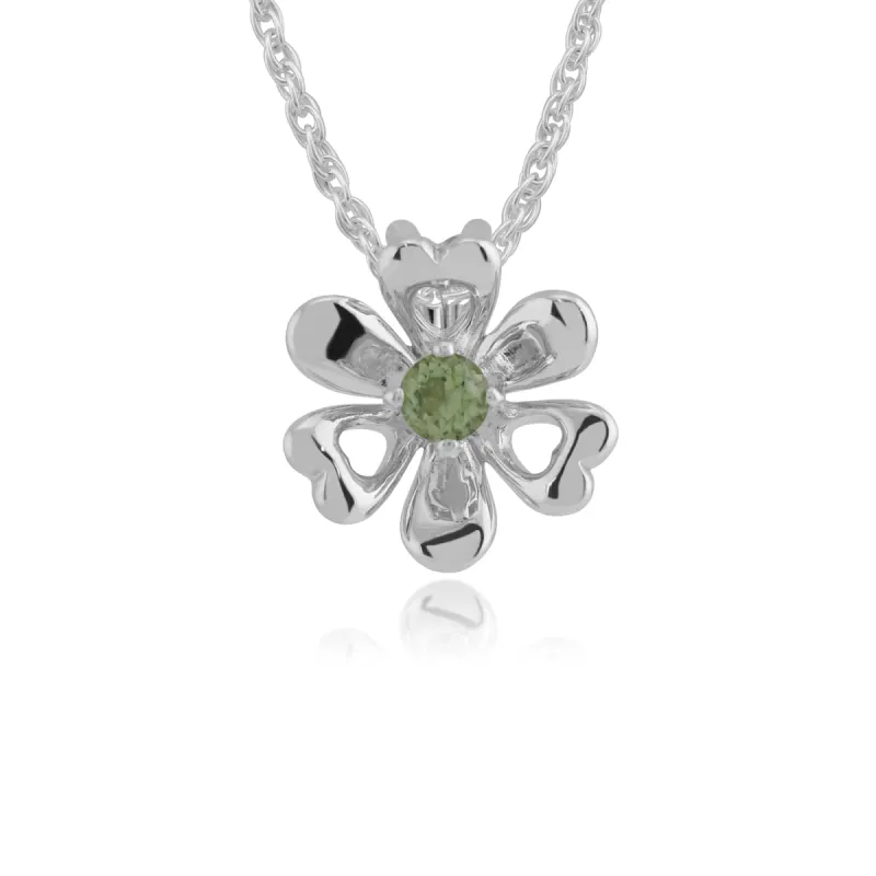 Floral Round Peridot Flower Single Stone Pendant in 925 Sterling Silver sold by Gemondo Jewellery