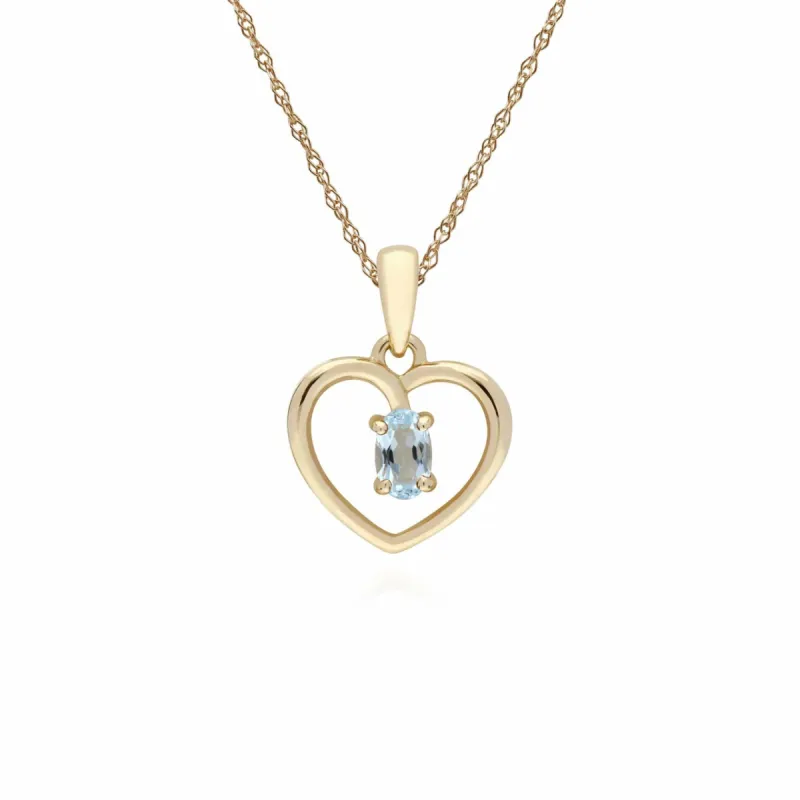 9ct Yellow Gold Blue Topaz Oval Single Stone Heart Pendant on 45cm Chain sold by Gemondo Jewellery