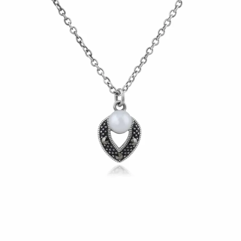 Gemondo Sterling Silver Art Deco Pearl & Marcasite Necklace sold by Gemondo Jewellery