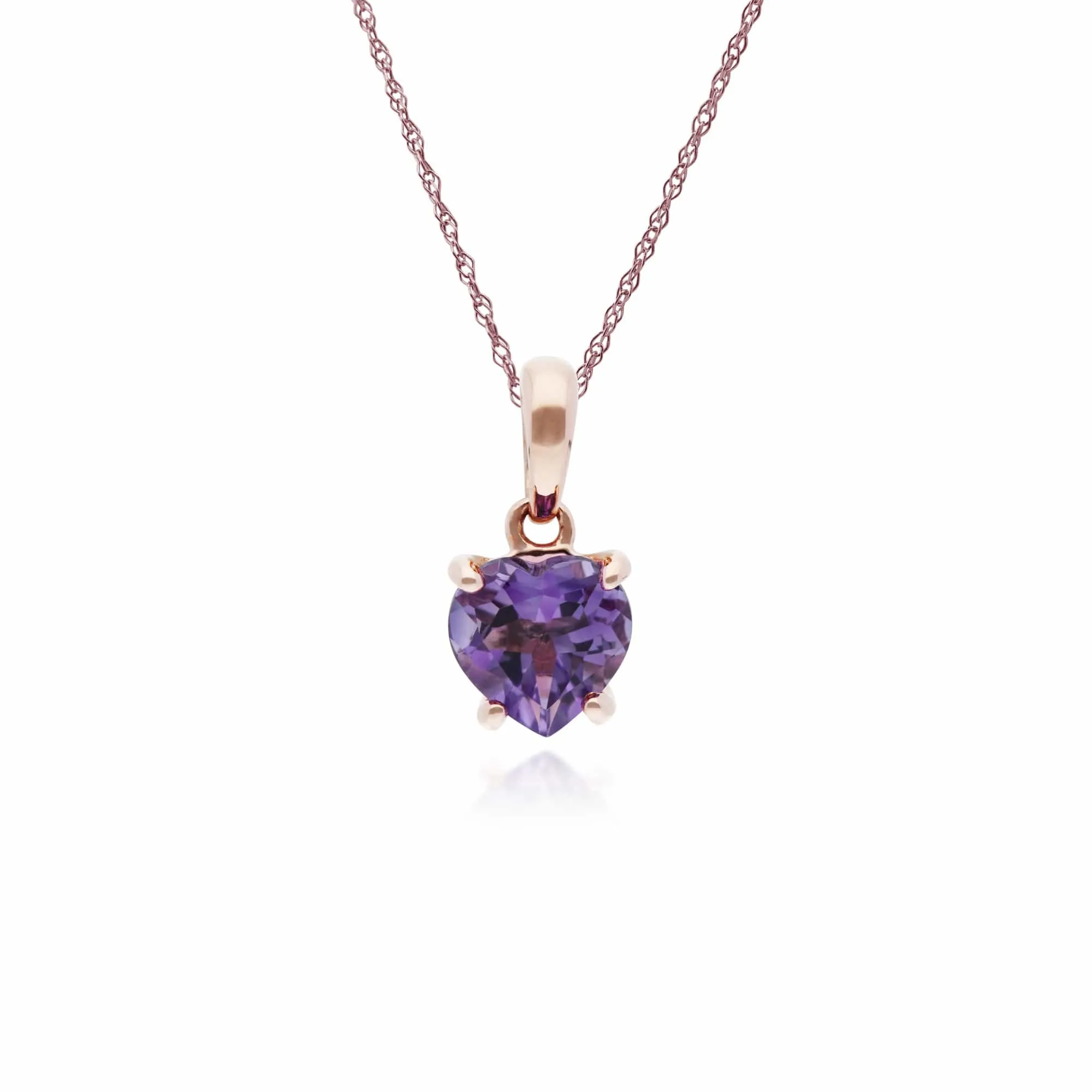 Gemondo 9ct Rose Gold Claw Set Amethyst Heart Pendant on 45cm Chain sold by Gemondo Jewellery