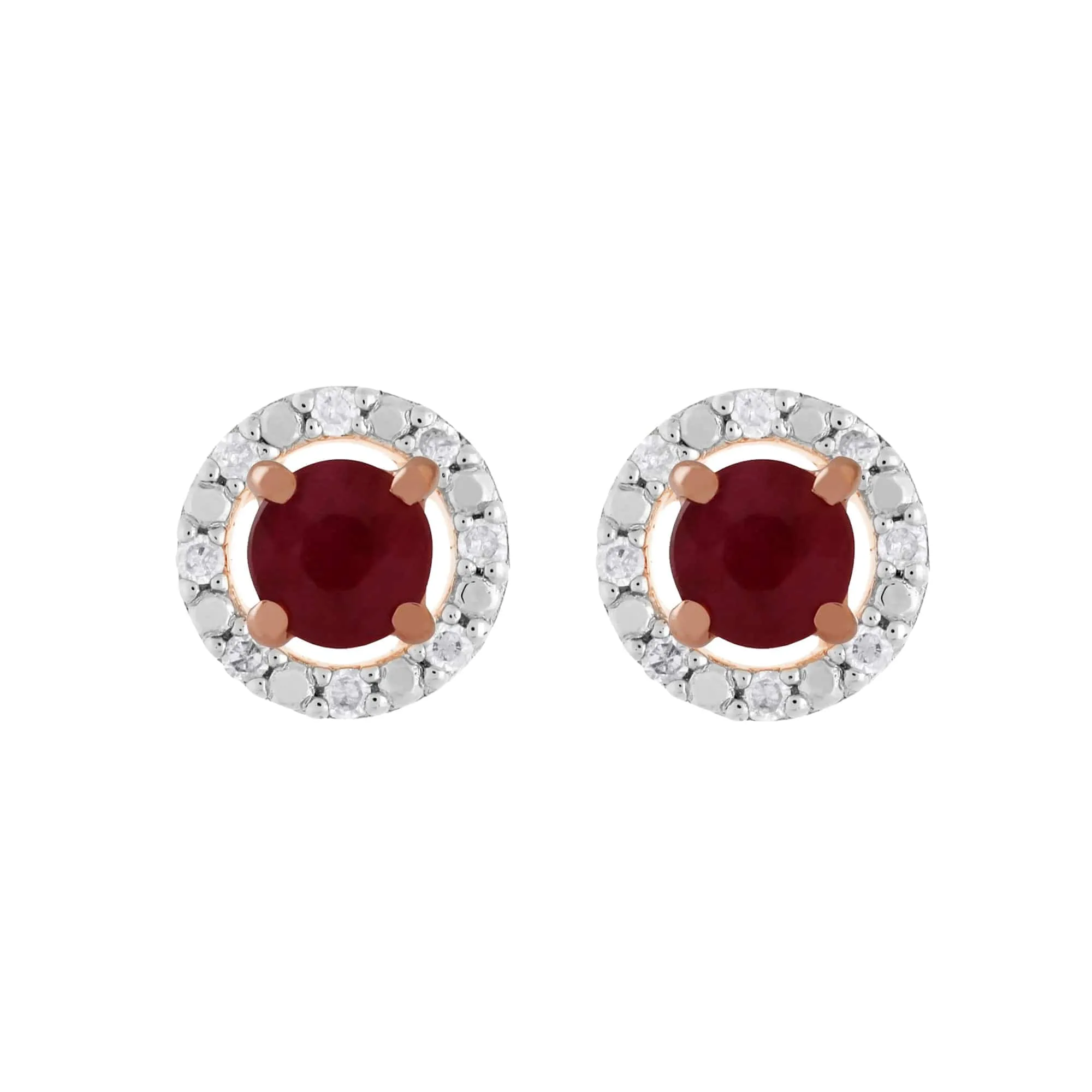 Classic Round Ruby Stud Earrings with Detachable Diamond Round Ear Jacket in 9ct Rose Gold sold by Gemondo Jewellery