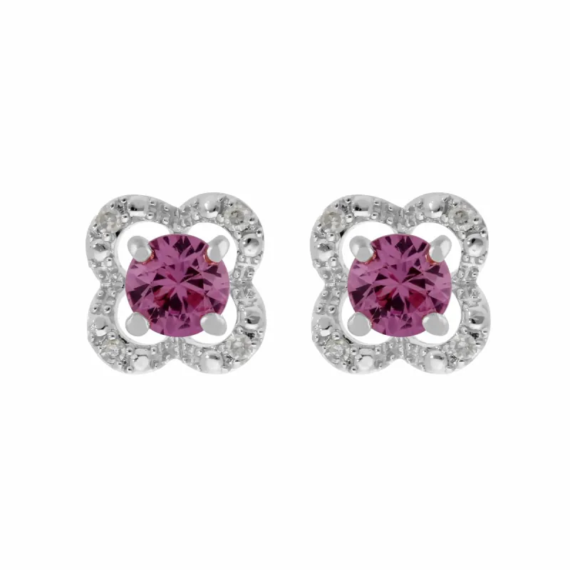 Classic Round Pink Sapphire Studs with Detachable Diamond Flower Ear Jacket in 9ct White Gold sold by Gemondo Jewellery