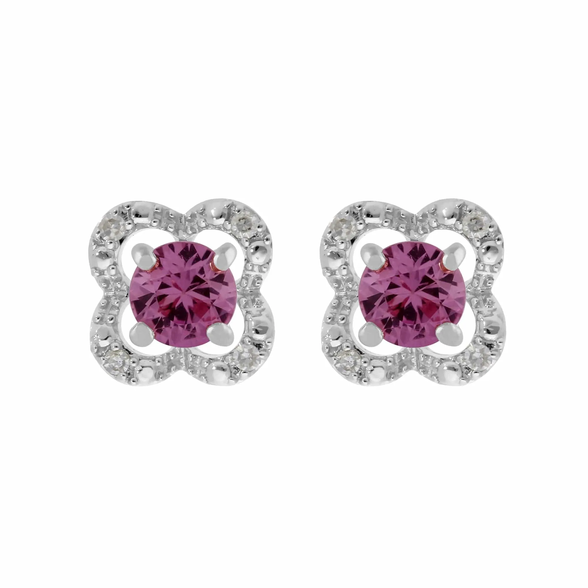 Classic Round Pink Sapphire Studs with Detachable Diamond Flower Ear Jacket in 9ct White Gold sold by Gemondo Jewellery