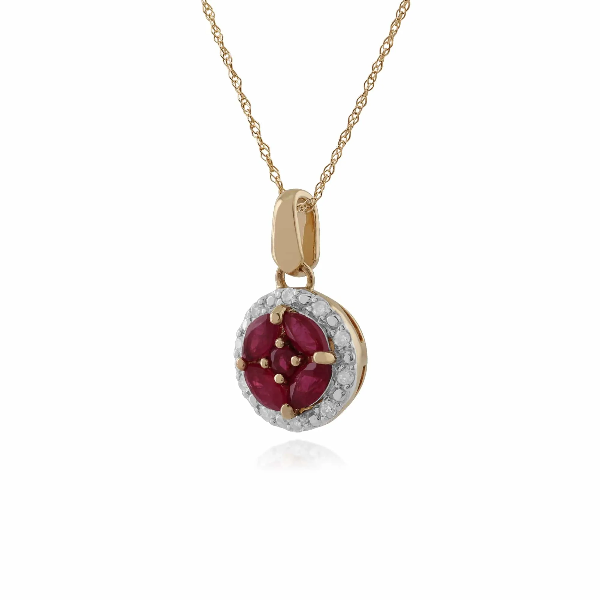 Classic Marquise Ruby & Diamond Halo Cluster Pendant in 9ct Yellow Gold sold by Gemondo Jewellery product image thumbnail 2