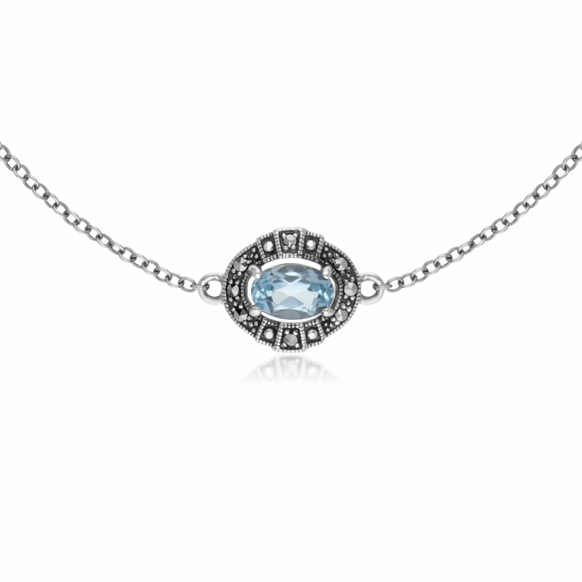 Art Deco Style Oval Blue Topaz and Marcasite Cluster Silver Ring & Bracelet Set sold by Gemondo Jewellery product image thumbnail 2