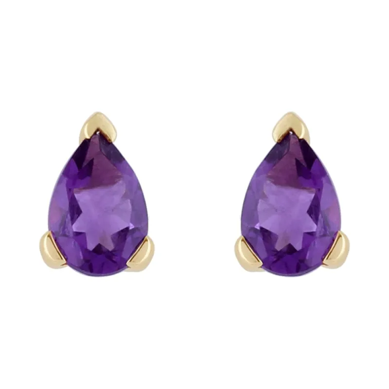 Classic Pear Amethyst Stud Earrings in 9ct Yellow Gold sold by Gemondo Jewellery