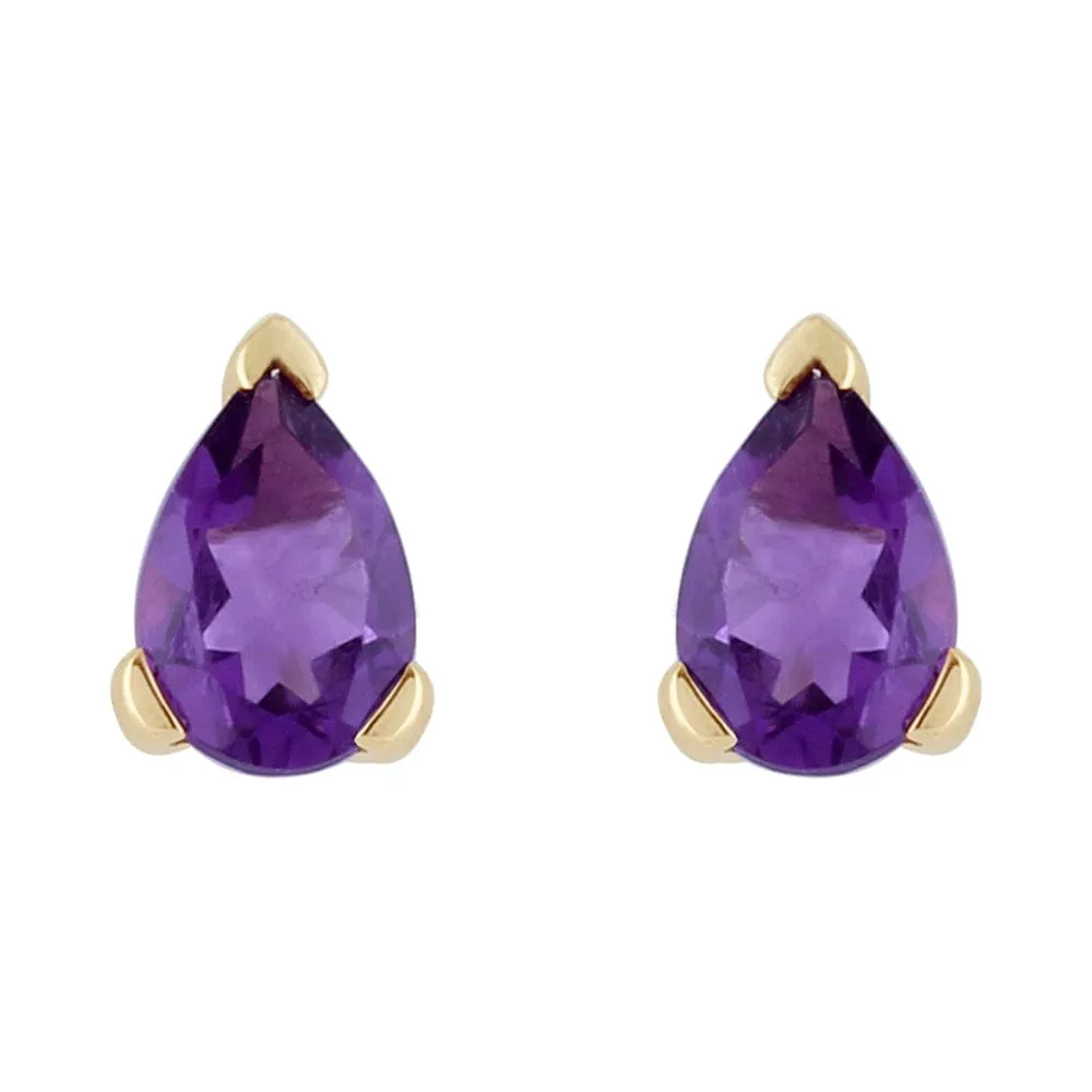 Classic Pear Amethyst Stud Earrings in 9ct Yellow Gold sold by Gemondo Jewellery