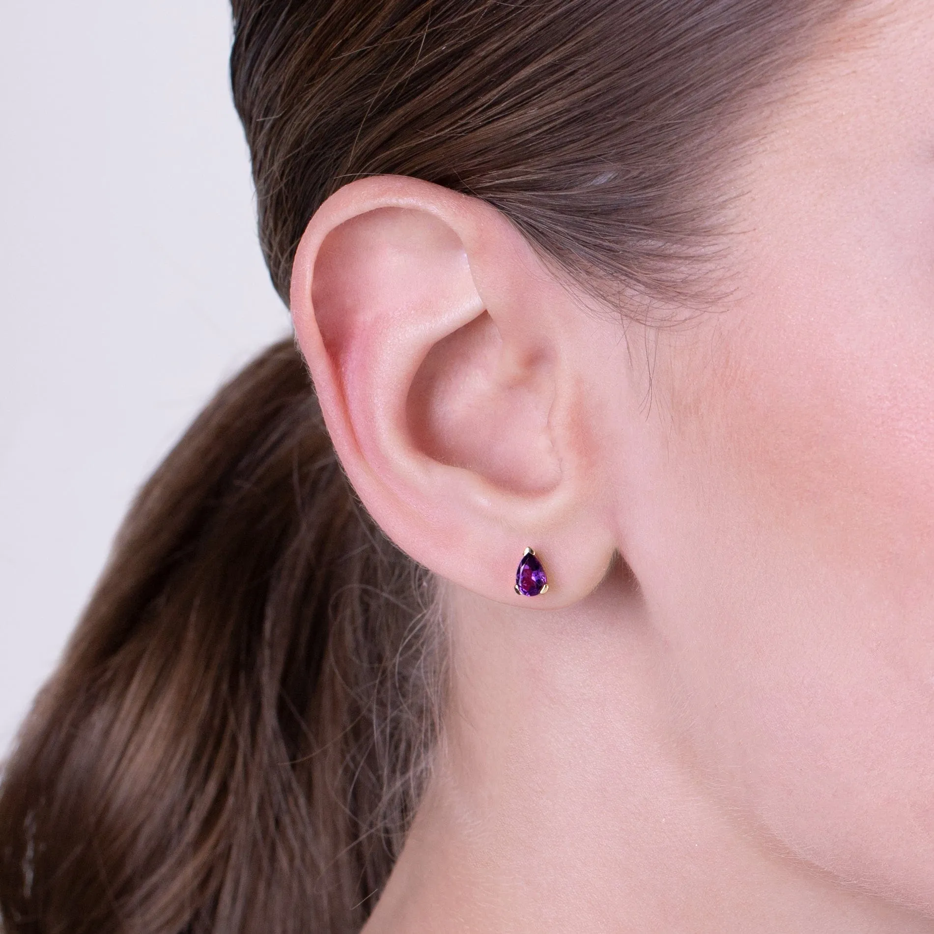 Classic Pear Amethyst Stud Earrings in 9ct Yellow Gold sold by Gemondo Jewellery product image thumbnail 3