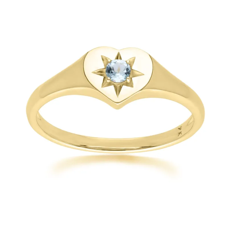 ECFEW™ 'The Liberator' Blue Topaz Heart Ring in 9ct Yellow Gold sold by Gemondo Jewellery