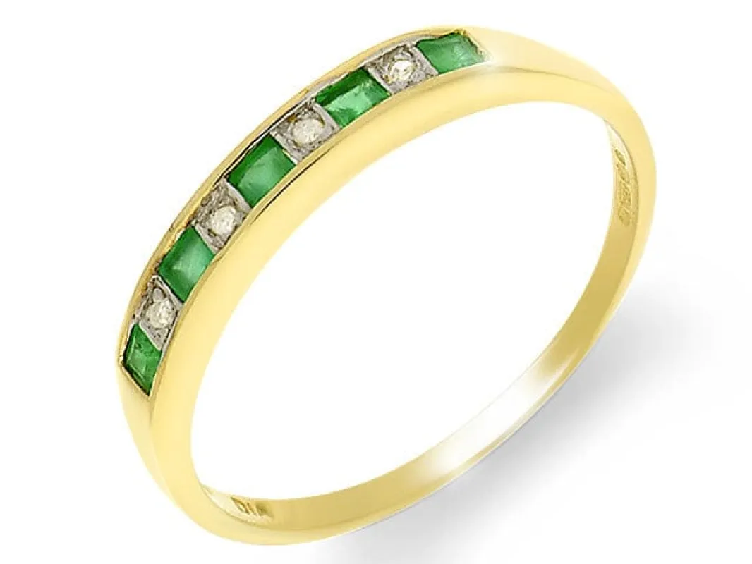 9ct Yellow Gold 0.18ct Natural Emerald & Diamond Half Eternity Ring sold by Gemondo Jewellery