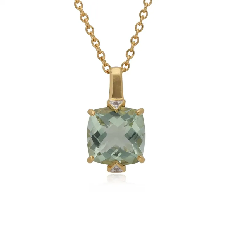 Kosmos Square Mint Quartz & Topaz Necklace in Gold Plated Sterling Silver sold by Gemondo Jewellery