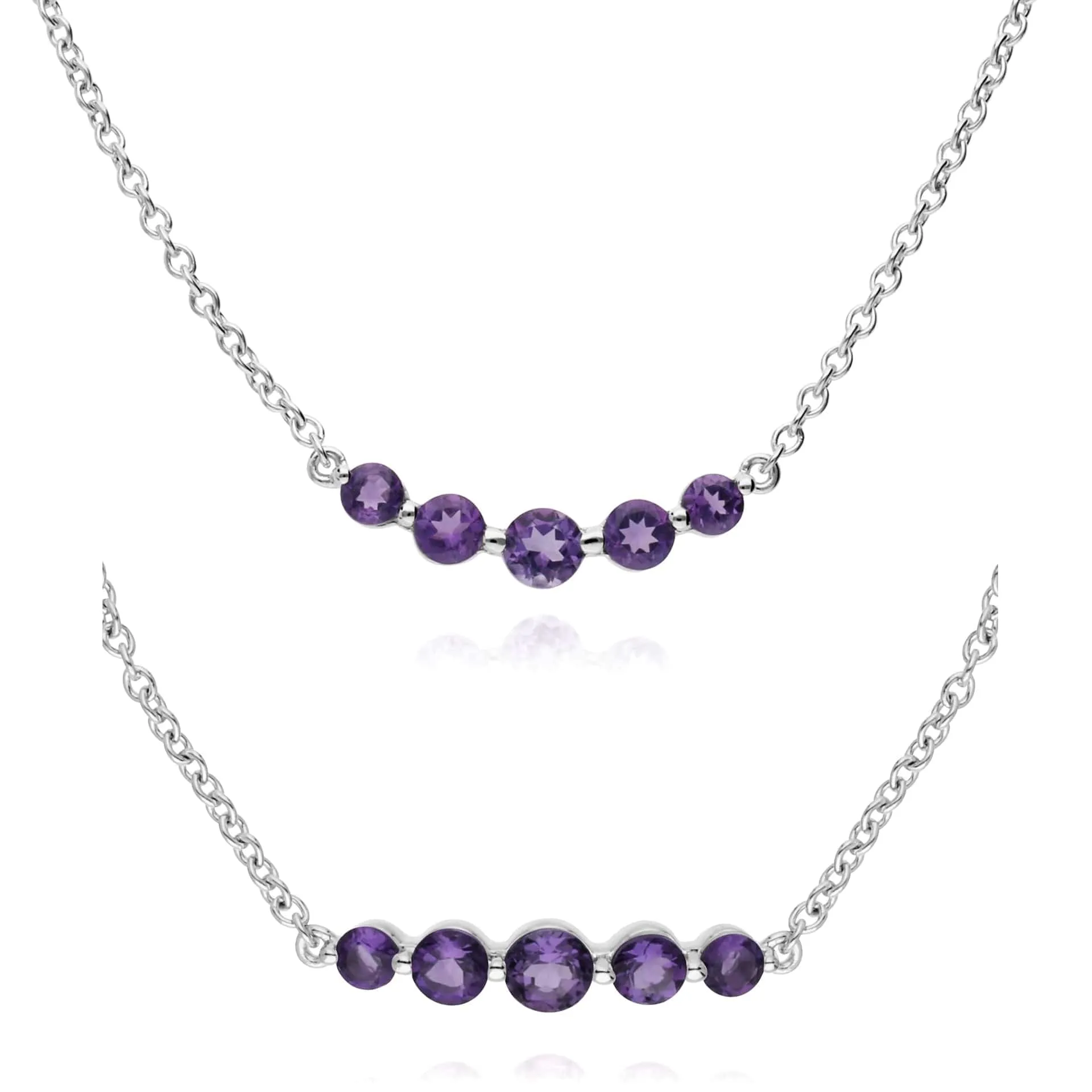 Classic Round Amethyst Five Stone Gradient Bracelet & Necklace Set in 925 Sterling Silver sold by Gemondo Jewellery